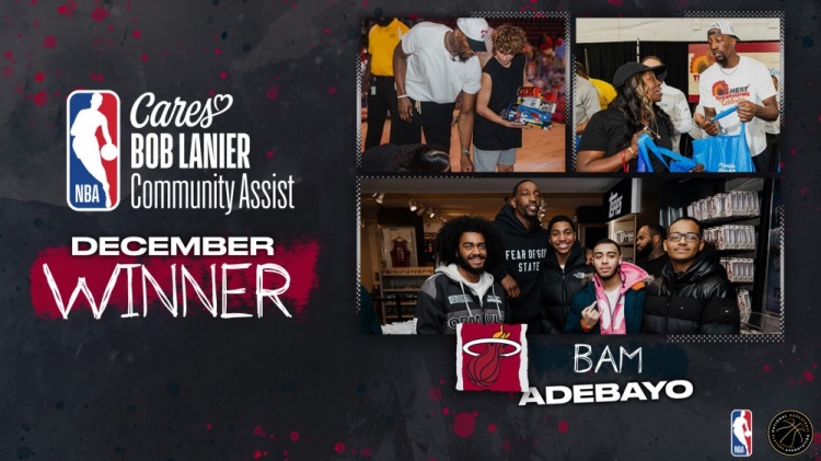 V站体育官网-官方：热火中锋阿德巴约获得十二月份鲍勃·兰尼尔社区关怀奖